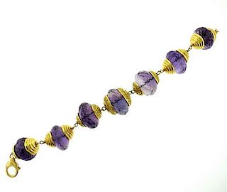 Large 18k Gold Purple Stone Bracelet