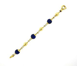 14k Gold Carved Lapis Lazuli Bracelet