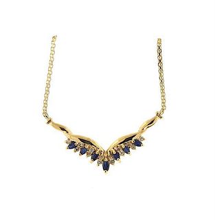 14K Gold Diamond Sapphire V Necklace