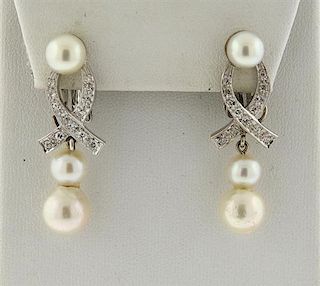 1950s 14k Gold Diamond Pearl Drop Earrings