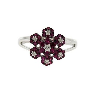 18K Gold Ruby Diamond Flower Ring
