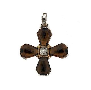 Judith Ripka Two 18K Gold Sterling Quartz Diamond Cross Pendant