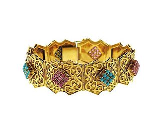 18k Gold Turquoise Red Stone Bracelet