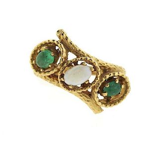 14k Gold Opal Green Stone Ring