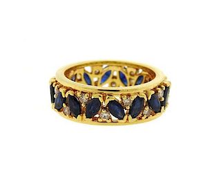 18k Gold Diamond Sapphire Band Ring