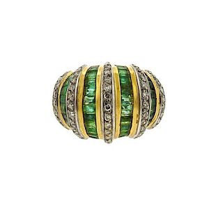 Cherny 18k Gold Diamond Emerald Dome Ring