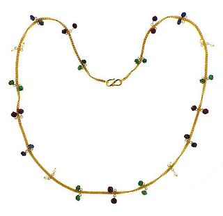 22K Gold Pearl Multi Gemstones Necklace