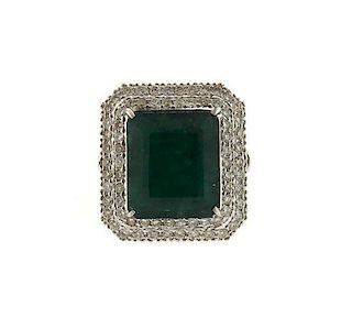 18K Gold 12ct Emerald Diamond Cocktail Ring