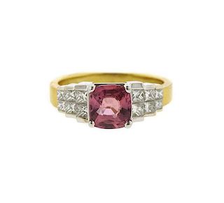 18k Gold Pink Sapphire Diamond Ring