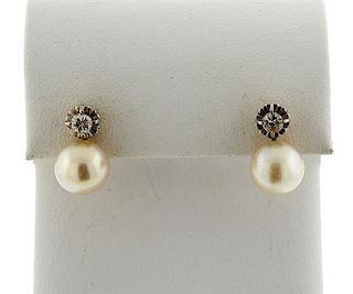 18k Gold Pearl Diamond Earrings