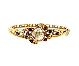 Vintage 14k Gold Diamond Garnet Pearl Bracelet