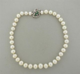 18k Gold Diamond Emerald South Sea Pearl Necklace