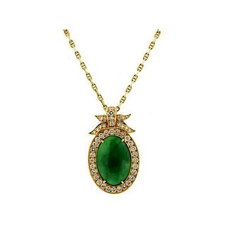 18k Gold Jade Diamond Pendant Necklace