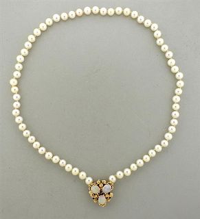 14k Gold Pearl Opal Ruby Necklace