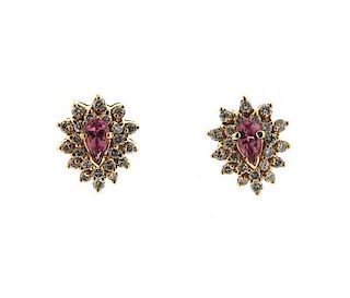 14k Gold Pink Sapphire Diamond Stud Earrings