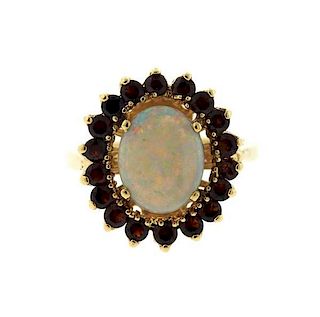 14K Gold Opal Garnet Ring