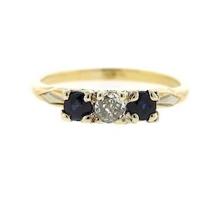 14K Gold Sapphire Diamond Ring