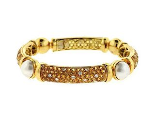 Valente 18k Gold Yellow Sapphire Diamond Pearl Bracelet