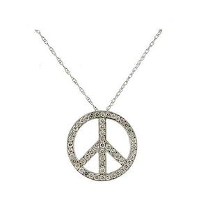 14K Gold Diamond Peace Pendant Necklace