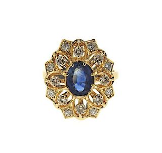 14k Gold Diamond Sapphire Cocktail Ring