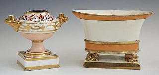 Two Pieces of China, one a Derby inkwell with gilt