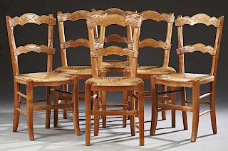 Set of Six French Provincial Carved Cherry Rushsea
