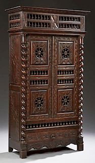 French Provincial Carved Oak Armoire, 19th c., Bri