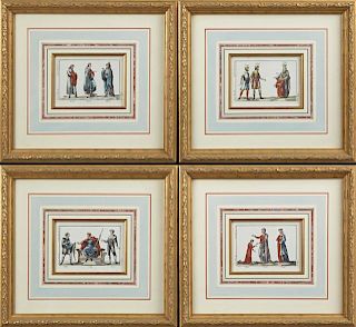 Set of Four French Hand Colored Costume Prints, 19