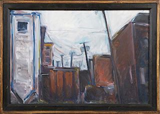New Orleans School, "Street Scene," 20th c., oil o