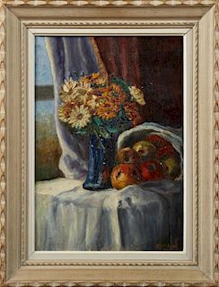 Rose Flint, "Still Life of Flowers and Apples on a