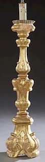 French Carved Giltwood Candlestick, 19th c., on a
