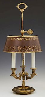 Bronze and Brass Plated Three Light Bouillotte Lam