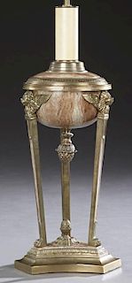 Faux Marble Brass Oil Type Lamp, 20th c., the marb