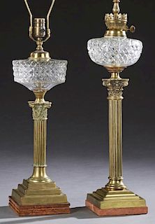 Two English Cut Glass Oil Lamps, 19th c., both wit
