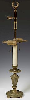 Bronze Candlestick Lamp, early 20th c., with a tap