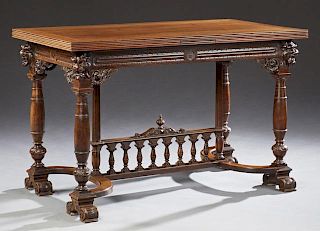 French Renaissance Style Carved Walnut Draw Leaf D