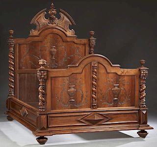 French Henri II Carved Walnut Double Bed, late 19t