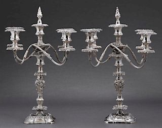Pair of Silverplated Five Light Convertible Candel