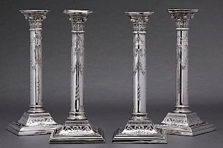 Set of Four English Silverplated Candlesticks, 20t