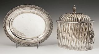 English Silverplated Hinged Biscuit Barrel, 20th c