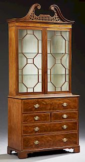 English Style Carved Mahogany Secretary Bookcase,