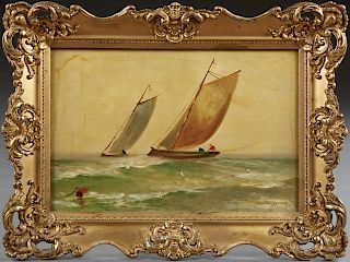 Dutch School, "Fishing Boats in Rough Seas," 19th