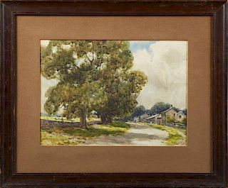 English School, "Road Past a Norfolk Town, 1909, w