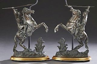 Pair of Patinated Spelter Classical Warriors on Ho