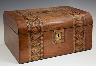 English Parquetry Inlaid Sewing Box, 19th c., the