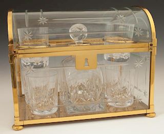 French Cut Crystal and Brass Liqueur Set, 20th c.,