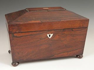English Carved Rosewood Sarcophagus Form Tea Caddy