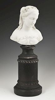 Parian Bust of a Lady, 19th c., on a black socle s