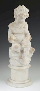 Carved Alabaster Figure of a Beggar Boy, early 20t