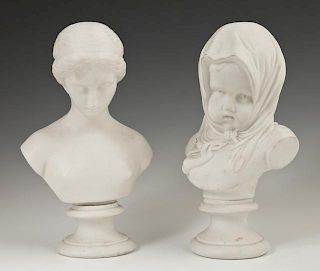 Two Parian Busts, 19th c., one of a classical maid